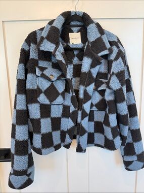 Thread & Supply Blue and Black Checkerboard Sherpa Jacket